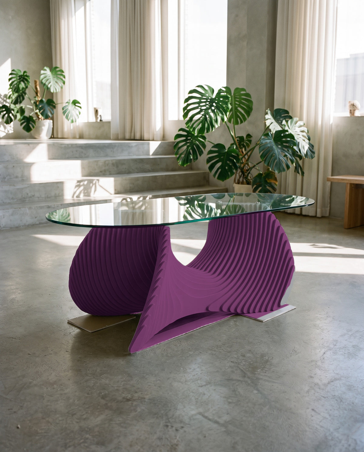 Parametric Coffee Table in plum - sculptural wood coffee table, made to order in Mississauga, serving Toronto and the GTA