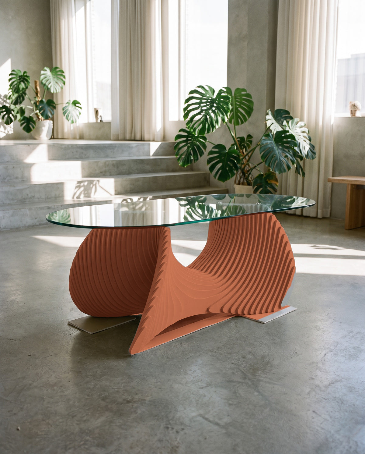 Parametric Coffee Table in terracotta - sculptural wood coffee table, made to order in Mississauga