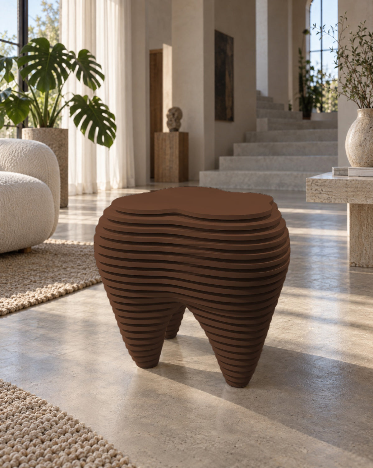 Parametric Tooth Table in dark brown, CNC-cut MDF made to order in Mississauga for the GTA