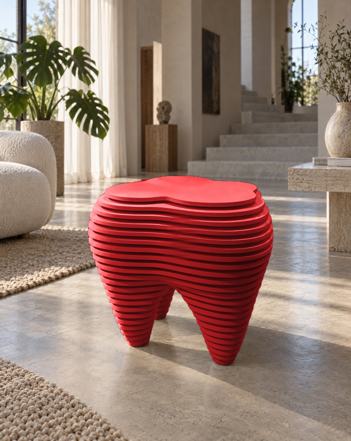 Parametric Tooth Table in gloss red, CNC-cut MDF made to order in Mississauga for the GTA