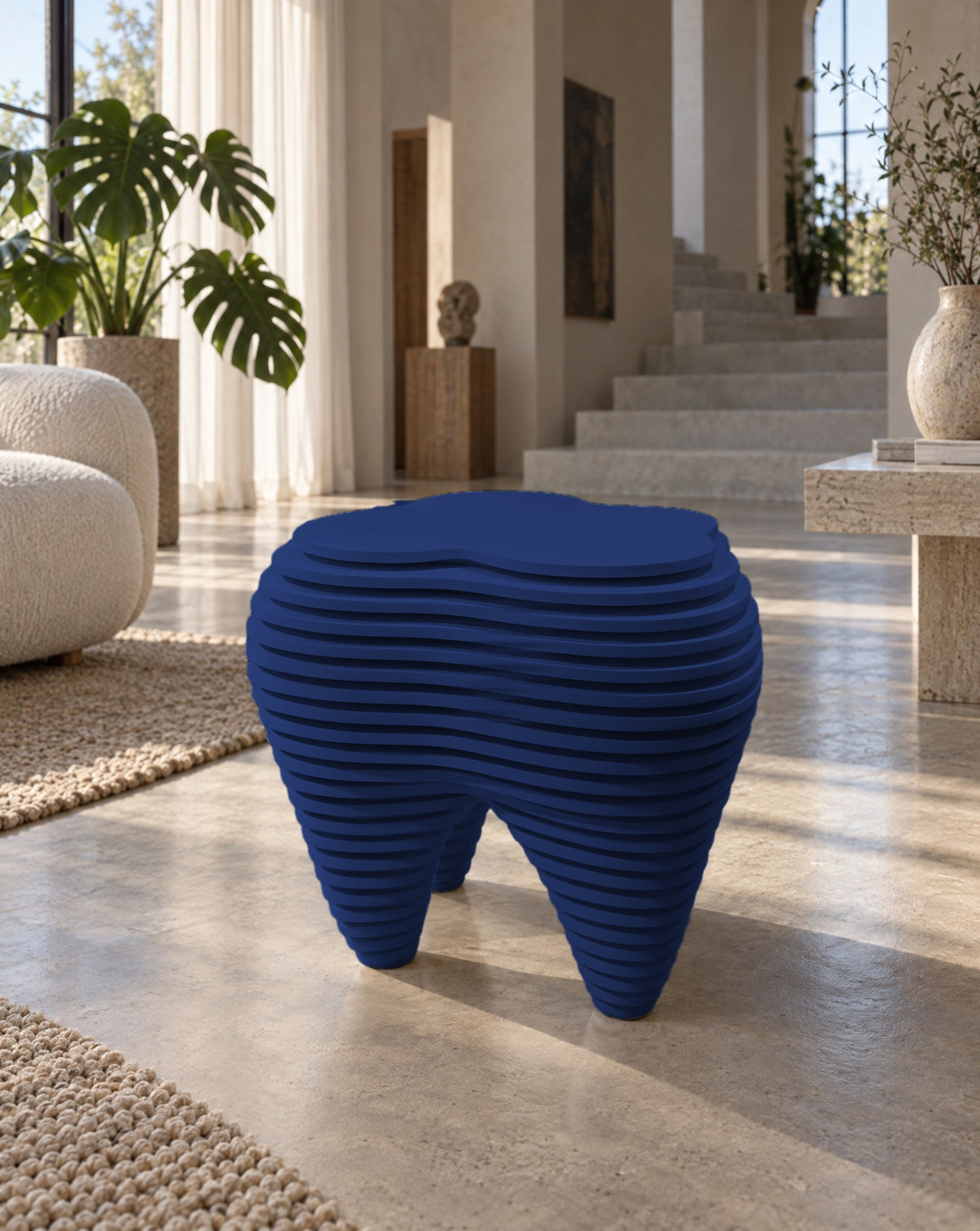 Parametric Tooth Table in navy blue, CNC-cut MDF made to order in Mississauga for the GTA