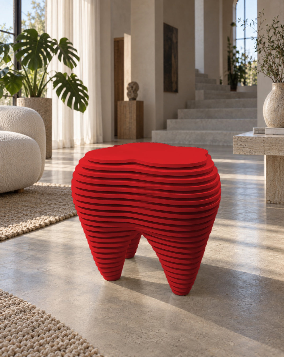 Parametric Tooth Table in red, CNC-cut MDF made to order in Mississauga for the GTA