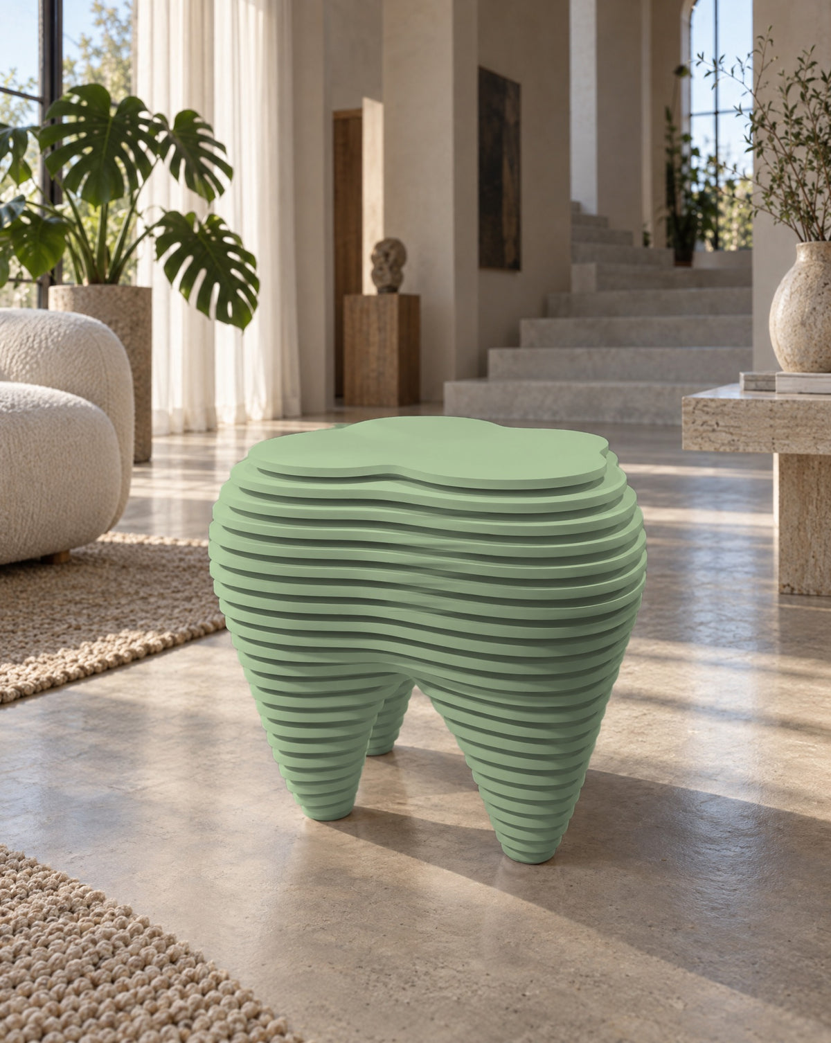 Parametric Tooth Table in sage green, CNC-cut MDF made to order in Mississauga for the GTA