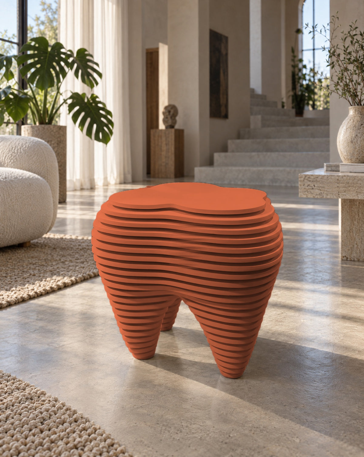 Parametric Tooth Table in terracotta, CNC-cut MDF made to order in Mississauga for the GTA