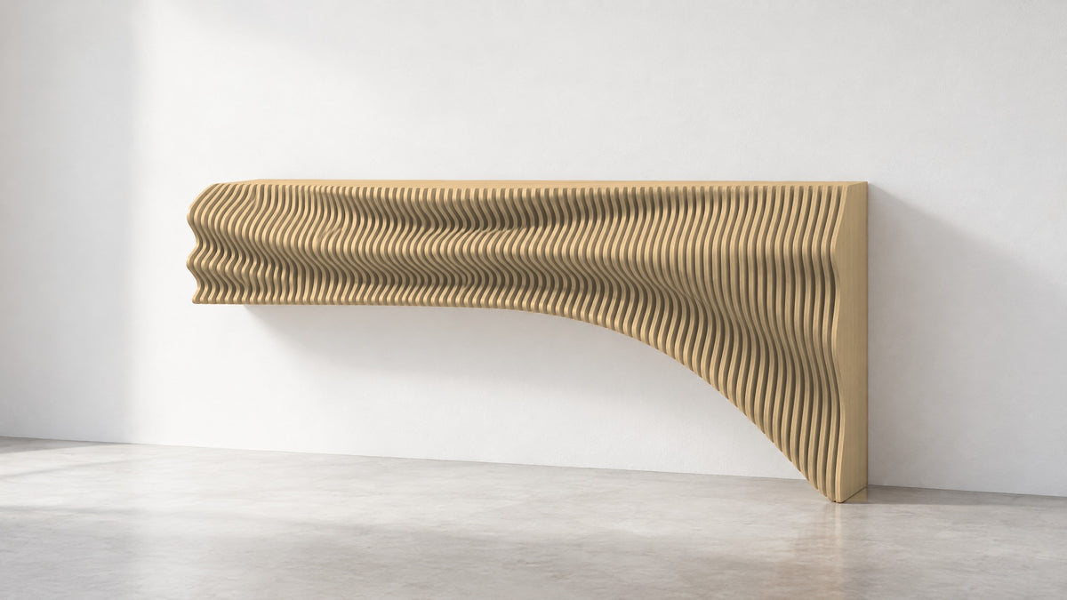Parametric TV unit in Baltic birch plywood - floating wall-mounted TV console, made in Mississauga, serving Toronto and the GTA