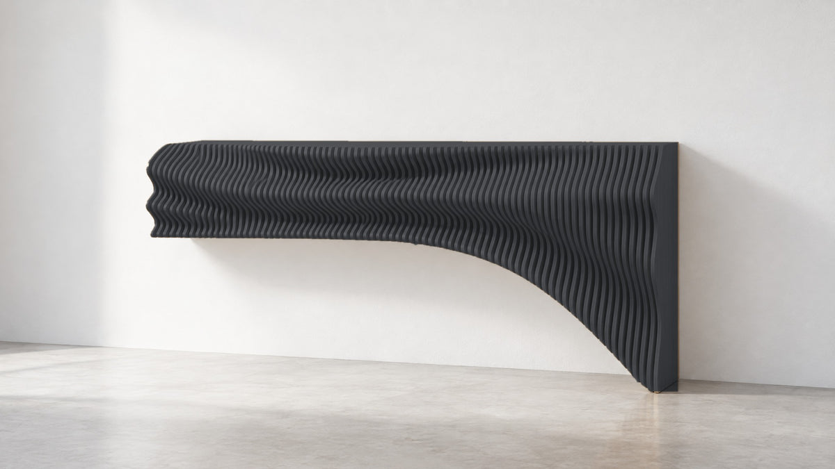 Parametric TV unit in charcoal grey - floating wall-mounted TV console, CNC-cut in Mississauga for the GTA