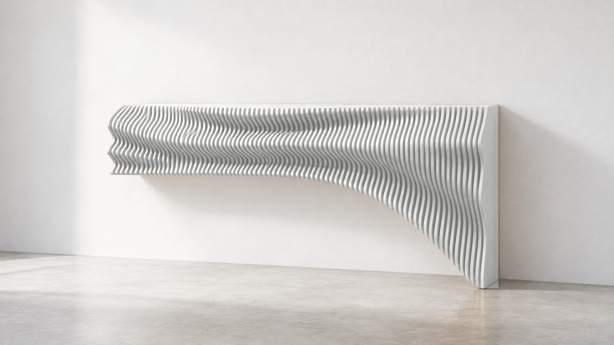 Parametric TV unit in gloss white - floating wall-mounted TV console, CNC-cut in Mississauga for the GTA