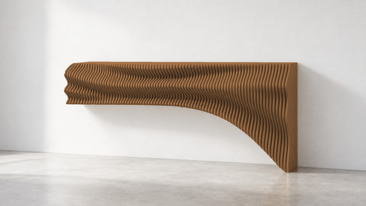 Parametric TV unit in light brown - floating wall-mounted TV console, made in Mississauga, serving Toronto and the GTA