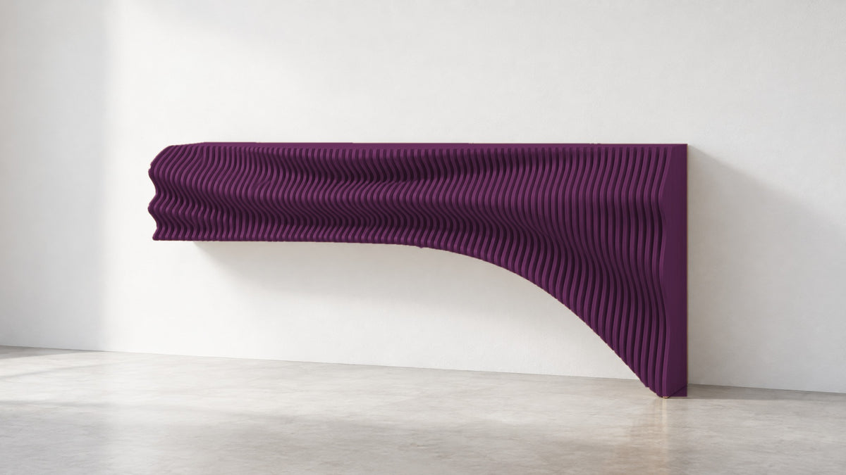 Parametric TV unit in plum - floating wall-mounted TV console, CNC-cut in Mississauga for the GTA