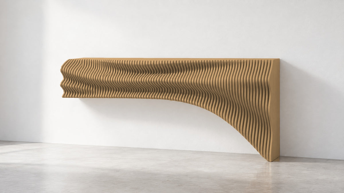 Parametric TV unit in unpainted MDF - floating wall-mounted TV console, CNC-cut in Mississauga for the GTA