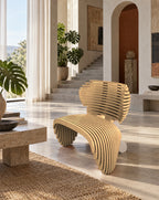 Parametric Zebra Lounge Chair in unpainted MDF, CNC-cut and made to order in Mississauga